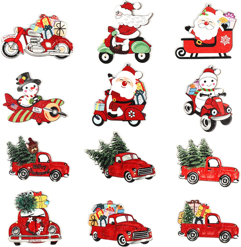 12 Pieces Christmas Ornaments Red Truck Home Sign Ornament Christmas Hanging Hol