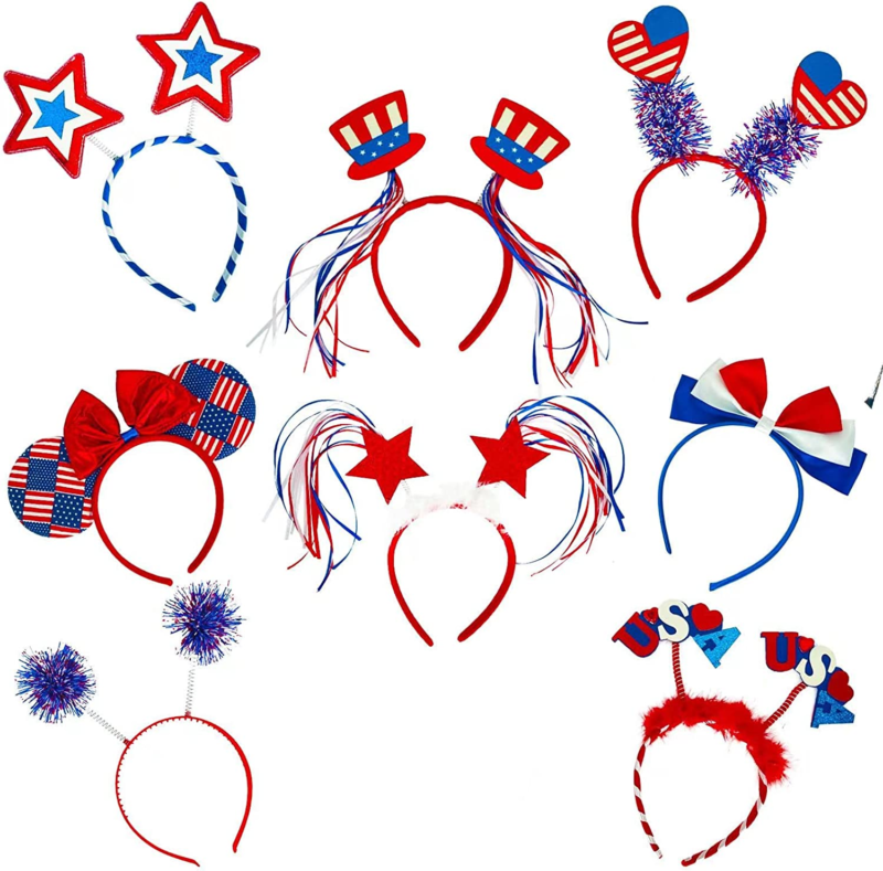 8Pcs 4Th of July Independence Day Patriotic Headbands with 8 Different Designs f