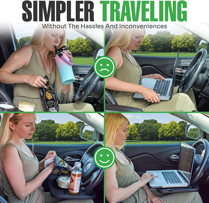 Auto Steering Wheel Desk, Laptop, Tablet, Ipad or Notebook Car Travel Table, Foo