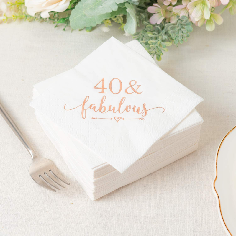 40 and Fabulous Cocktail Napkins Rose Gold for Women 40Th Birthday Decorations,