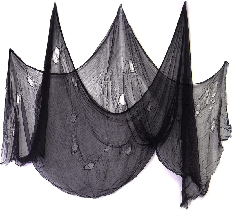 75“ X 310" Halloween Creepy Cloth - Black Mesh Fabric Ghost Atmosphere Tattered