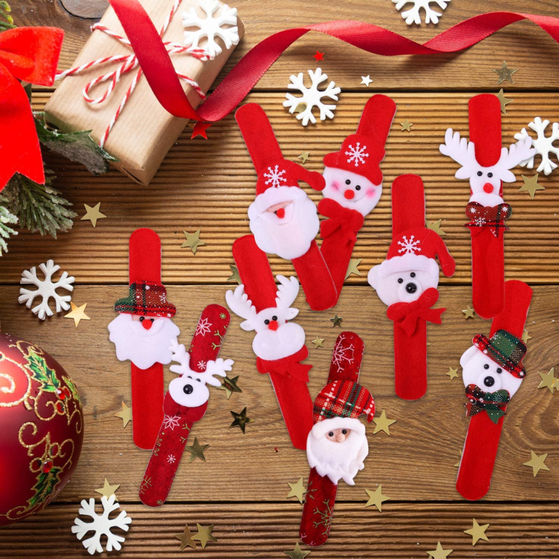 24 Pack Christmas Slap Bracelets Slap Bands Toys Santa Claus Snowman Reindeer Be