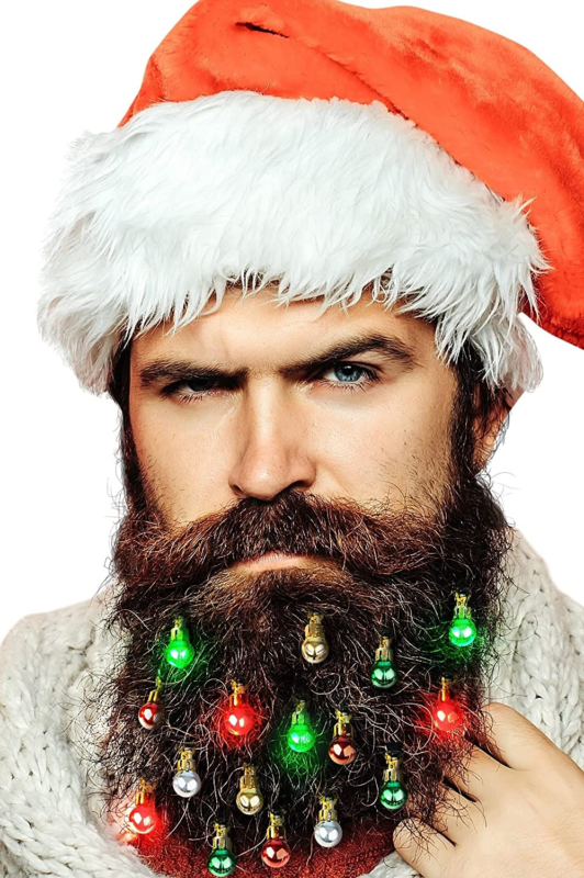 Beard Lights - the Original Light up Beard Ornaments, 16Pc Colorful Christmas Fa